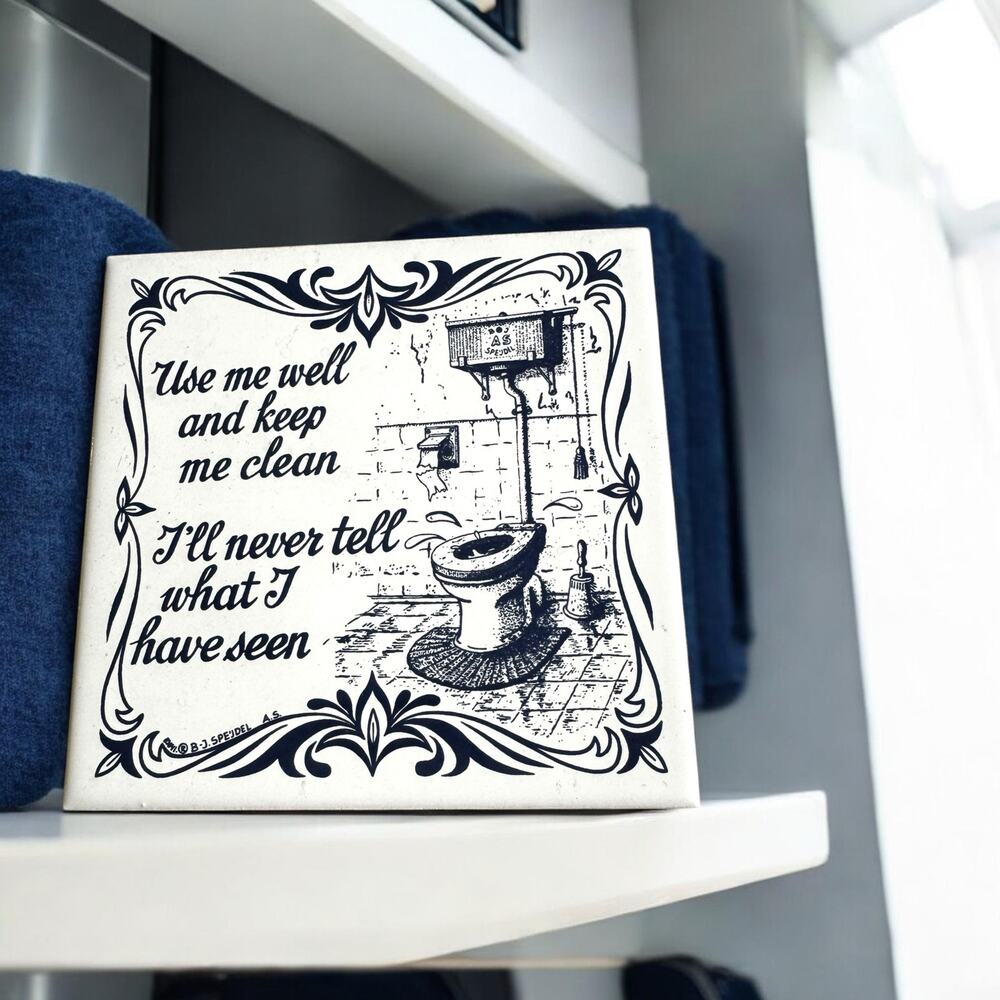 Vintage Bathroom Tile Wall Plaque “Use Me Well and Keep Me Clean” Funny Toilet